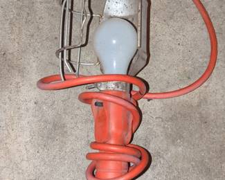 Vintage Industrial Orange Cord Trouble Light with Metal Cage