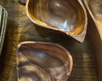 Monkey Pod Wood Leaf Shaped Bowls Set