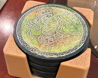 Set of Decorative Coasters with Holder