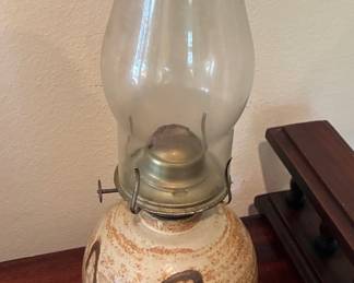 Stoneware Oil Lamp with Abstract Brushstrokes