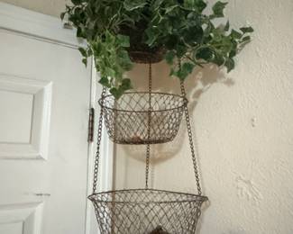 Tiered Wire Hanging Basket with Faux Ivy