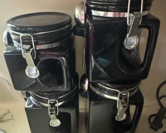 Oggi Black Ceramic Canister Set with Clasp Lids