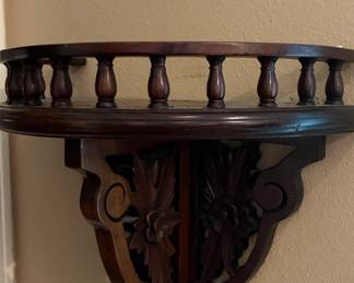 Antique Victorian Carved Walnut Corner Wall Shelf