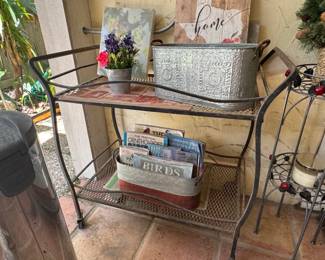 Wrought Iron Bar Cart with Decorative Accents