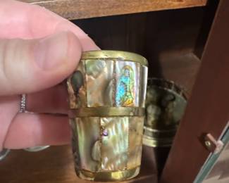Vintage Abalone and SilverPlated Shot Glass Set with Tray second image