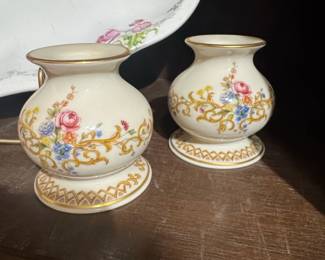 Pair of Porcelain Vases with Floral Motif and Gilt Accents
