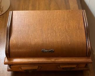 Vintage Wooden Jewelry Box with Hinged Lid and Drawers second image