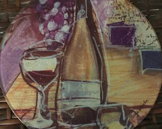 Glass Cutting Board with Wine and Grapes Motif
