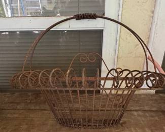 Vintage Wrought Iron Wire Flower Basket