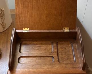 Vintage Wooden Jewelry Box with Hinged Lid and Drawers