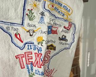 Embroidered Texas Map Kitchen Towel with Cities and Icons