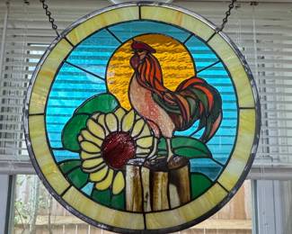 Stained Glass Rooster and Sunflower Panel