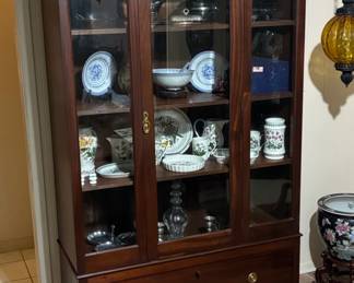 Antique Mahogany China Cabinet with Glass Doors and Drawer