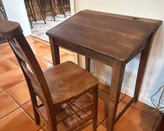 Antique Childs School Desk and Chair Set