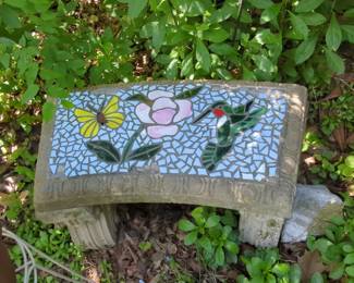 Mosaic Garden Bench with Butterfly and Hummingbird Motif B