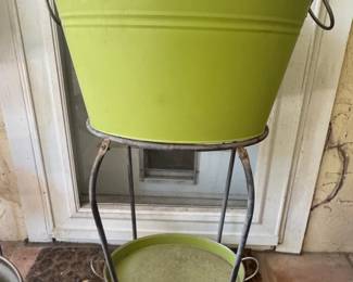Lime Green Galvanized Metal Beverage Tub with Stand