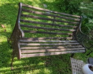 Vintage Cast Iron Garden Bench with Ornate Scrollwork