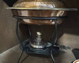 Old Dutch Hammered Copper Chafing Dish with Burner Stand