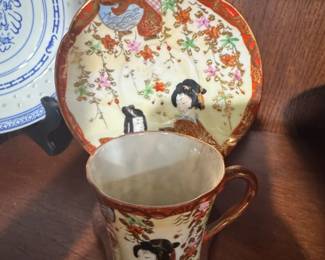 Vintage Japanese Kutani Geisha Tea Cup and Saucer Set