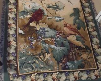 Woven Tapestry Throw Blanket with Cardinals and Grapes