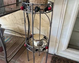 Wrought Iron Tiered Plant Stand with Apple and Leaf Accents