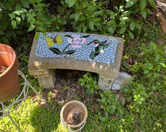 Mosaic Garden Bench with Butterfly and Hummingbird Motif
