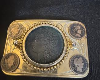 Vintage Morgan Silver Dollar and Indian Head Cent Belt Buckle