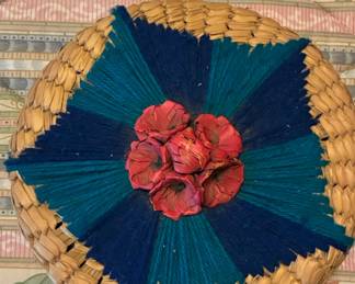 Woven Straw Sewing Basket with Contents second image