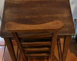 Antique Oak School Desk and Chair Set
