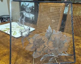 Etched Glass Panel with Floral Motif