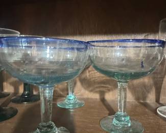 Hand Blown Blue Rim Margarita Glasses