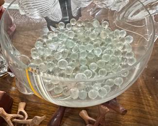 Large Glass Bowl with Driftwood Stand and Glass Beads second image