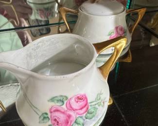 Bavaria Sugar Bowl and Creamer Set with Pink Roses
