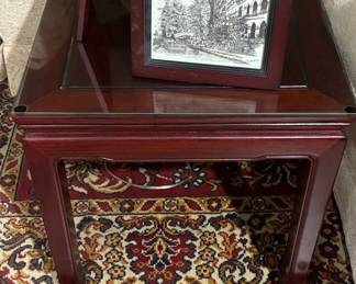 Vintage Rosewood Ming Style Side Table with Glass Top