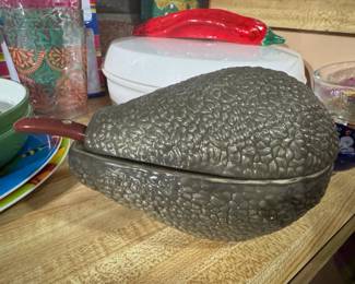 Avocado Shaped Ceramic Serving Dish with Spoon