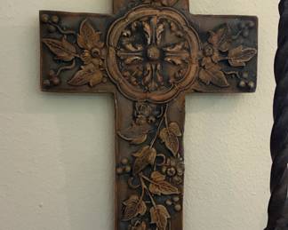 Ornate Floral Relief Cross Wall Decor