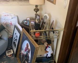 Gold Chrome Rolling Bar/cart / Lots of Quality Picture Frames