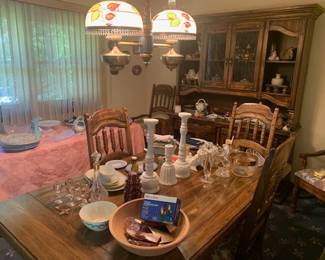 Fruitwood Extention Table with Set of 6 Chairs /China Cabinet