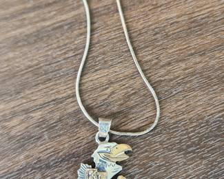 June DeFauto Jayhawks sterling neclace and pendant with a little gold plating