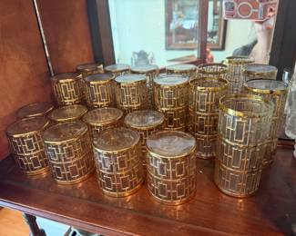 Imperial Glass Shoji Gold 7 hi ball glasses and 8 whiskeys