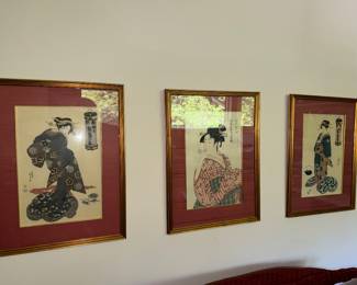 Japanese prints Koharu by Utagawa Kunisada, Young Woman Blowing a Pipe Kitagawa Utamaro, and Geisha in kimono by Utagawa Kunisada... oh my!,