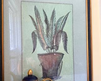 Framed botanical potted plant print, gold frame