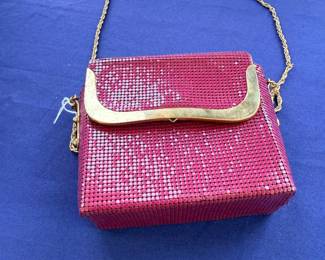 Pink metal mesh evening bag