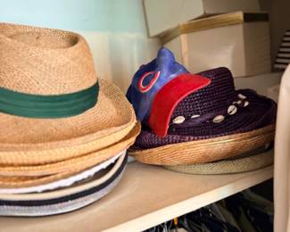 Vintage hats on closet shelf
