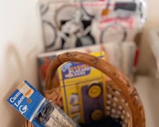 Basket of sewing supplies and notions