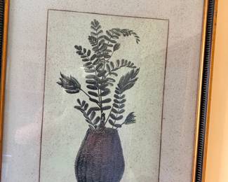 Framed botanical fern artwork in gold frame