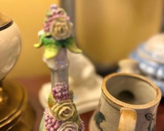 Porcelain bud vase with applied roses