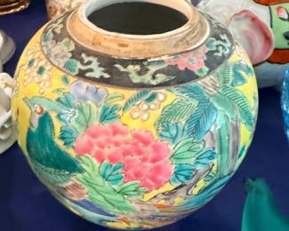 Chinese famille porcelain ginger jar with birds and peony