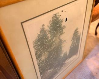 Framed pine tree landscape print
