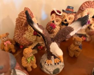 Resin teddy bear and goose figurine